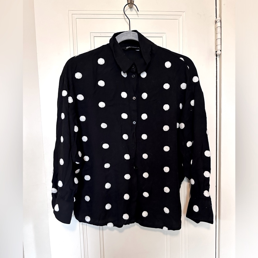 Zara polka dot blouse with fuzzy dots